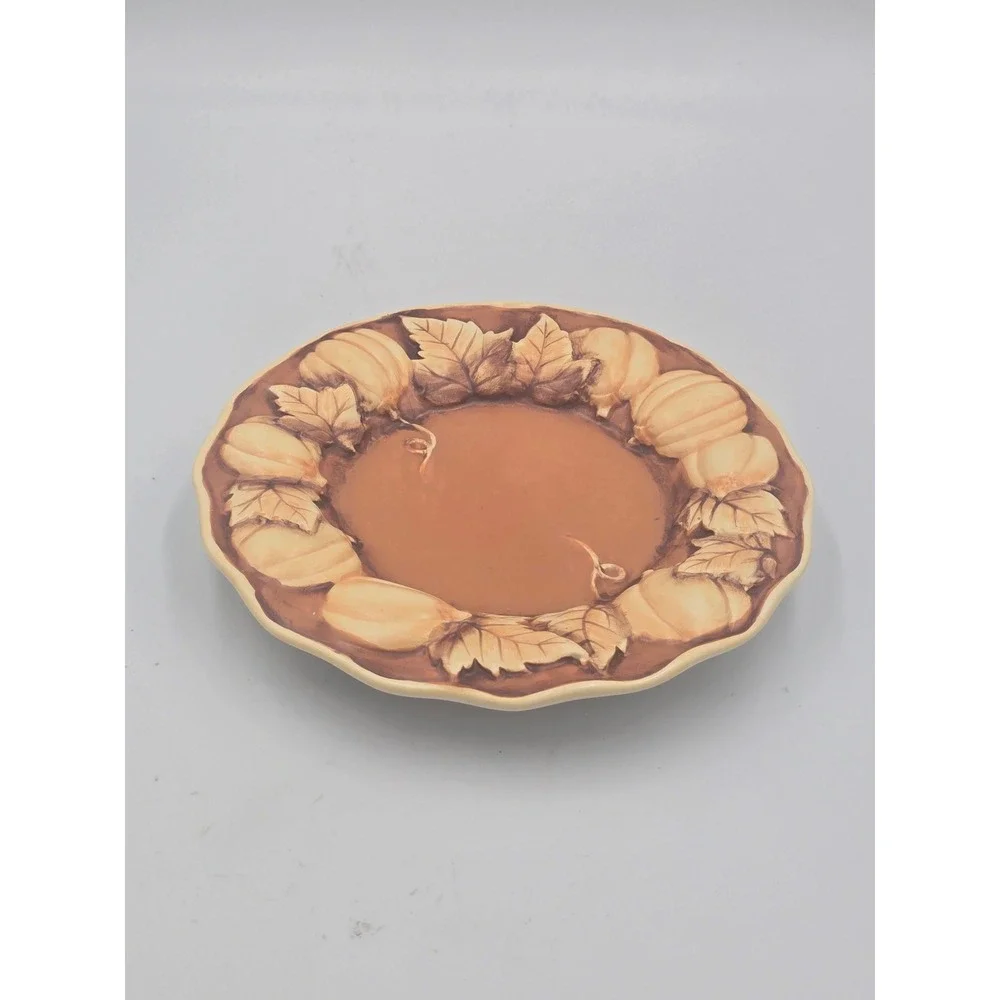 Yankee Candle Pumpkin Autumn Leaf Ceramic Jar Candle Plate Tray Fall Decor 7.75
